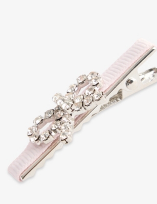 SELF-PORTRAIT: Pink Embellished Pack-Of-Four Metal Hair Clips