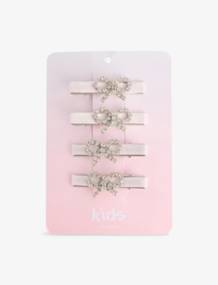 SELF-PORTRAIT: Pink Embellished Pack-Of-Four Metal Hair Clips
