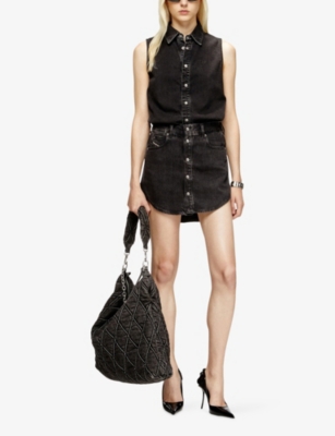 Diesel Womens 02 De-ard Button-front Denim Mini Skirt In Black
