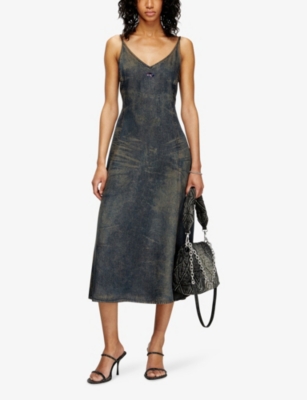 Diesel Womens 01 De-beld-s Denim-effect Lyocell Midi Dress