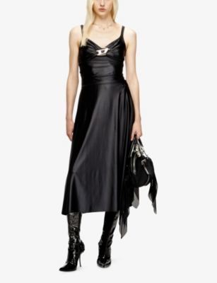 DIESEL: O-Mori Logo-Plaque Stretch-Nylon Midi Skirt