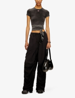 Diesel Womens 02a T-bunny-tail Wrap-around Cotton-jersey T-shirt In Black