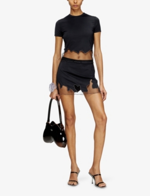 DIESEL: T-Inlay-R1 Tulle-Inlay Stretch-Woven T-Shirt