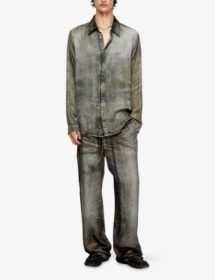 Diesel Mens 02 P-theck-lkct Denim-print Straight-leg Woven Trousers In Green