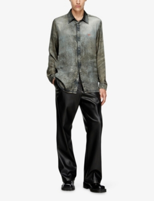 Diesel Mens 02 S-simply-lkct Denim-print Woven Shirt In Green