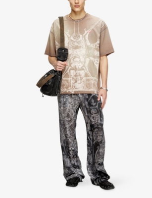 Diesel Mens 7ff T-boxt-t13 Medieval-print Cotton-jersey T-shirt In Brown