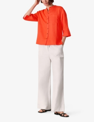 Whistles Womens Red Grandad-collar Linen Shirt In Orange