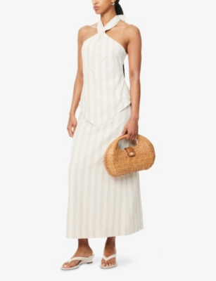 4th & Reckless Womens Beige Stripe Tate Striped Woven Top