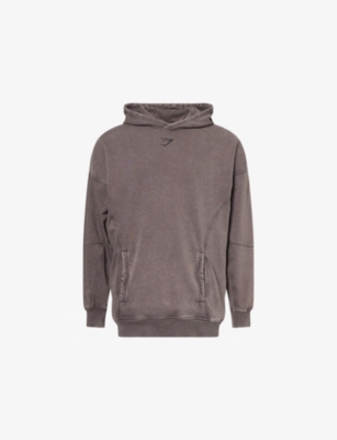 Gymshark Mens Gs Onyx Grey/acid Wsh Heritage Washed Cotton-blend Hoody