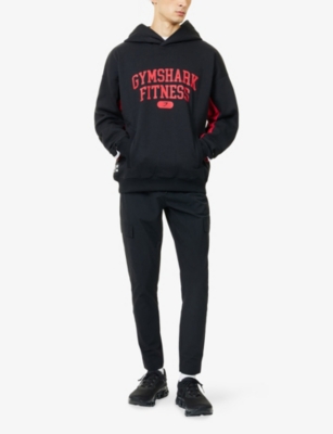 Gymshark Mens Gs Black Varsity Logo-text Print Cotton-blend Hoody In Black