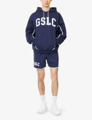 Gymshark Mens Gs Heavy Blue Collegiate Embroidered Logo-text Cotton-blend Hoody Xl In Blue