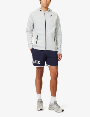 Gymshark Mens Light Grey Core Marl Interlock Tech Zip-up Cotton-jersey Hoody Xl In Gray