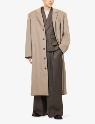 Entire Studios Mens Structured Notched-lapel Wool Blend Coat Beige In Brown
