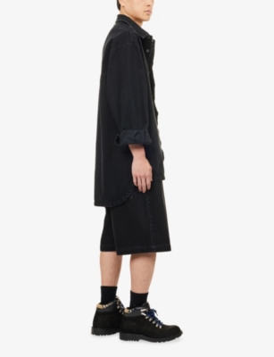 Entire Studios Mens Magnetite Herculean Asymmetric-hem Denim Shirt In Black