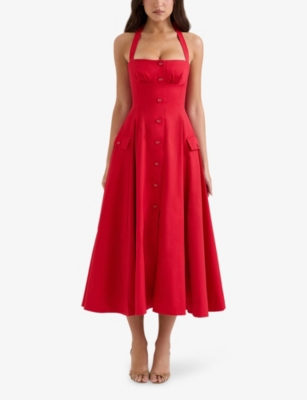 HOUSE OF CB: Claudia Halterneck Stretch-Cotton Midi Dress