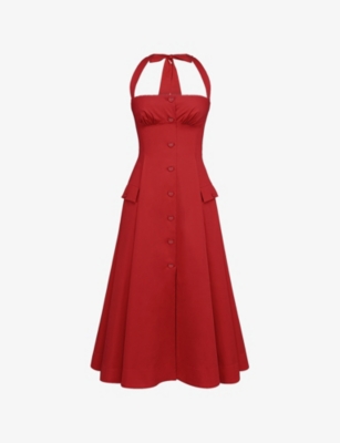 HOUSE OF CB: Claudia Halterneck Stretch-Cotton Midi Dress