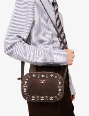 Valentino Mens Testa Di Moro Nellcote Suede Cross Body Bag