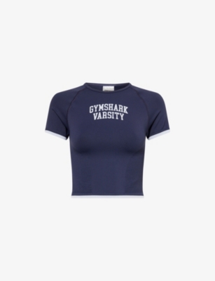 Gymshark Womens Blue Lift Varsity Stretch-woven Top Xs In Blue