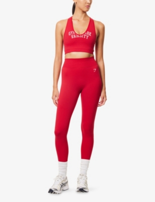 Gymshark Womens Red Lift Varsity Logo-print Sports Bra In Red