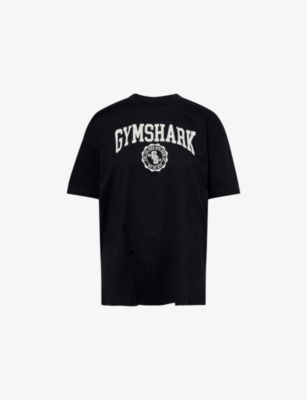 Gymshark Womens Black Collegiate Graphic Oversized Cotton-jersey T-shirt Xs