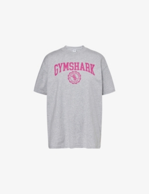 Gymshark Womens Grey Collegiate Graphic Oversized Cotton-jersey T-shirt Xs