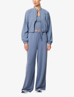 Gymshark Womens Blue Waffle Midi Zip-up Stretch-woven Track Jacket In Blue