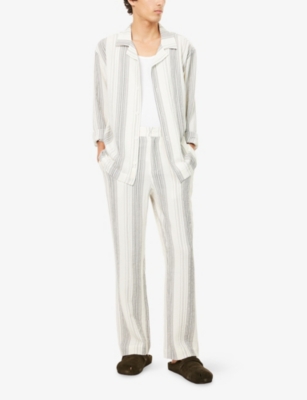 Che Mens Ivory Woolby Striped Crinkled Stretch Cotton And Cashmere Trousers In Gray