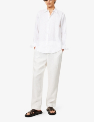 Che Mens Regular-fit Curved-hem Linen Shirt White In White