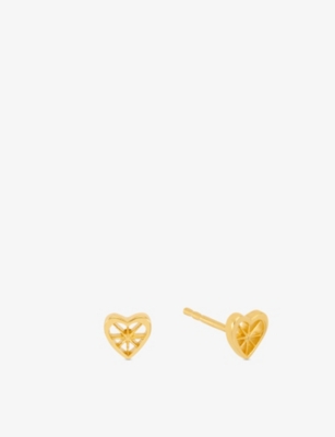 RACHEL JACKSON: Love Story Heart 22ct Yellow Gold-Plated Sterling-Silver Stud Earrings