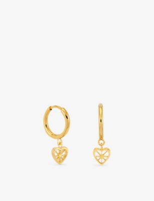 RACHEL JACKSON: Love Story Heart 22ct Yellow Gold-Plated Sterling-Silver Huggie Hoop Earrings