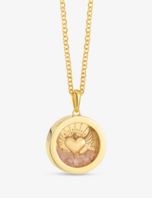 RACHEL JACKSON: Guardian Angel 22ct Yellow Gold-Plated Sterling-Silver And Rose Quartz Amulet Necklace