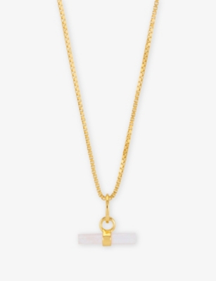 RACHEL JACKSON: Love Mini T-Bar 22ct Yellow Gold-Plated Sterling-Silver And Rose Quartz Necklace