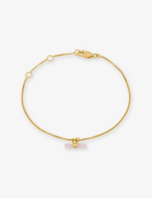 RACHEL JACKSON: Love Mini T-Bar 22ct Yellow Gold-Plated Sterling-Silver And Rose Quartz Bracelet