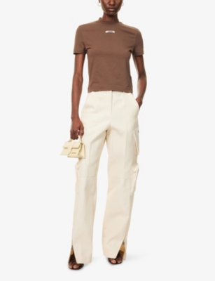 JACQUEMUS: Logo-Patch Cropped Stretch-Cotton T-Shirt