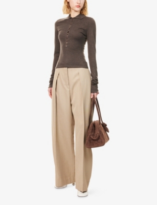 Jacquemus Womens Dark Brown The Merino Wool Long-sleeve Knitted Polo Shirt In Brown