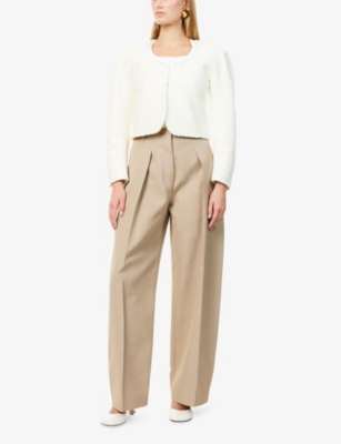 Jacquemus Womens Bicolor Tweed Off-white La Veste Cropped Woven Cardigan