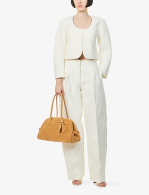 Jacquemus Womens Bicolor Tweed Off-white Curvo Wide-leg Woven Trousers In White