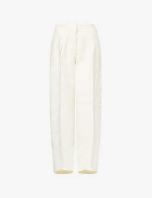 Jacquemus Womens Bicolor Tweed Off-white Curvo Wide-leg Woven Trousers In White