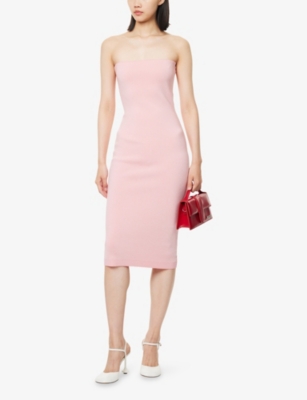 Jacquemus The Sera Strapless Embroidered Knitted Midi Dress In Pink
