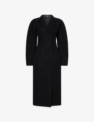 Jacquemus Womens Black Curvo Notch-lapels Wool Coat