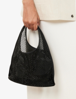 Dear Frances Womens Black Crystal-embellished Mini Mesh Tote Bag