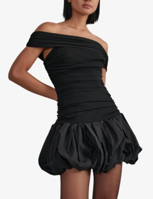 Reiss Womens Black Pellie Puffball-skirt Woven Mini Dress In Black
