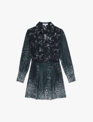 Reiss Womens Navy Ali Abstract-print Woven Mini Dress In Green