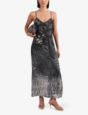 REISS: Lornie Graphic-Print Woven Maxi Slip Dress