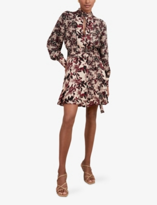 Reiss Womens Burgundy Cream Lora Abstract Graphic-print Woven Mini Dress In Red