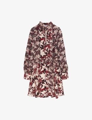 Reiss Womens Burgundy Cream Lora Abstract Graphic-print Woven Mini Dress In Red
