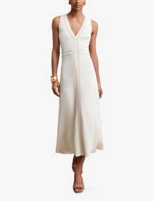REISS: Lou Craft-Stitch Stretch-Woven Midi Dress