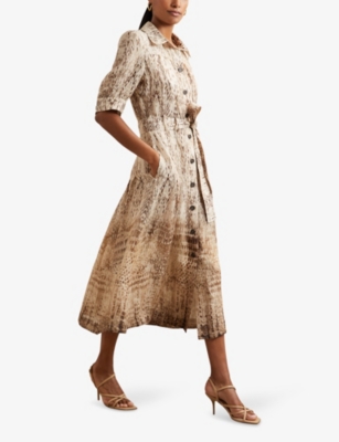 REISS: Malika Animal-Print Woven Midi Dress