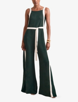 Reiss Womens Dark Green White Salma Colour-block Woven Jumpsuit In Green