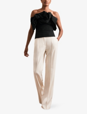 Reiss Womens Black Sabrina Sculptural Cotton Blend Bandeau Top In Black